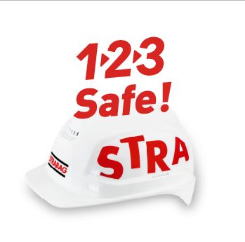 1,2,3 Safe!-Slogan with a STRABAG helmet