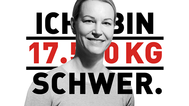 Porträt einer Dame in schwarz-weiß, Text im Hintergrund: Ich bin 17.500 Kilogramm schwer
