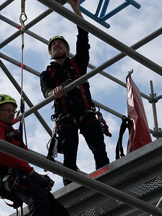 Employees during a safety exercise