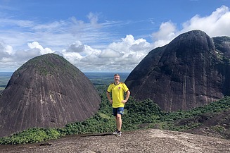 Young man in casual clothes in the Andes, Colombia