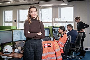 One woman and one man work in the service engineering department at STRABAG