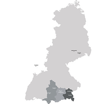 Karte der Direktion Bayer Süd / Großprojekte Ost