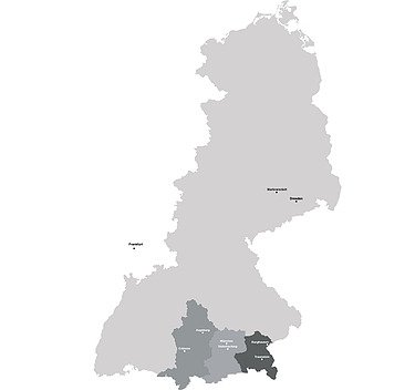 Karte der Direktion Bayer Süd / Großprojekte Ost